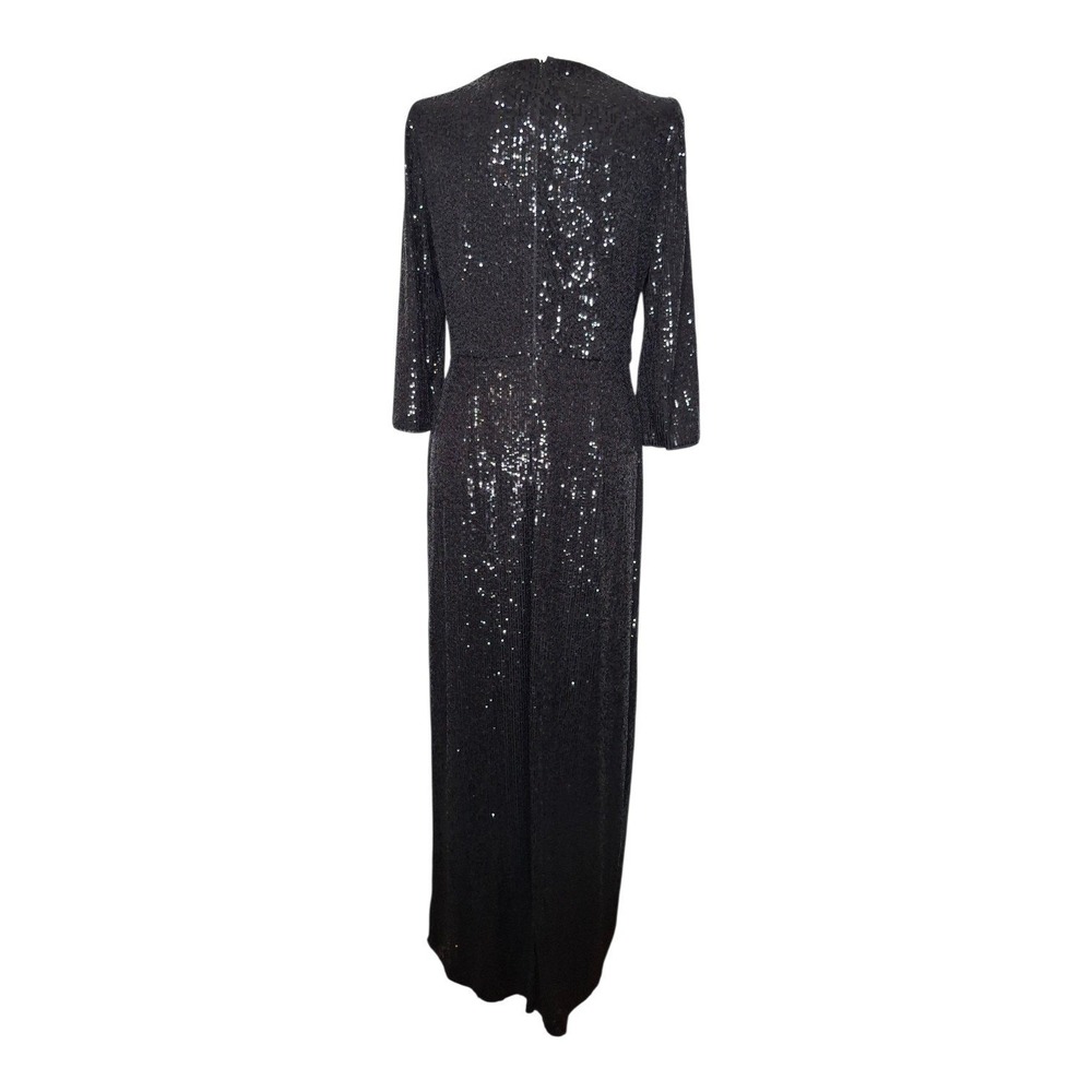 Alex Evenings Black Long Sequin Gown 3/4 Sleeve Formal Dress Size 12 - Picture 5 of 14